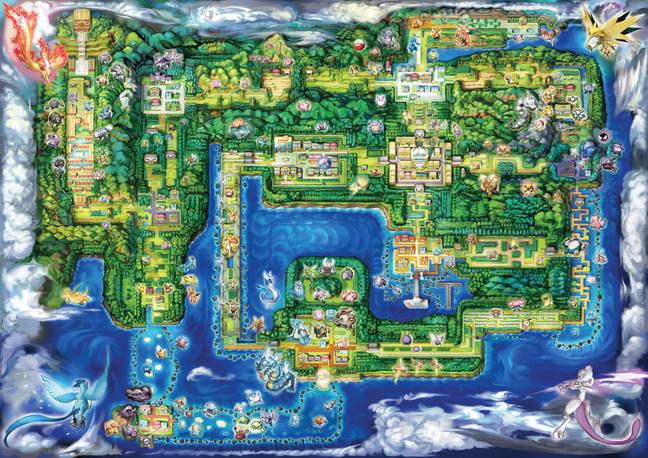 Here's Let's Go Pikachu and Eevee's map of Kanto. Very green. / Credit: The Pokémon Company, Nintendo.