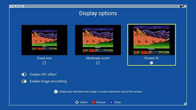 The system supports a small range of display options / Credit: Retro Games