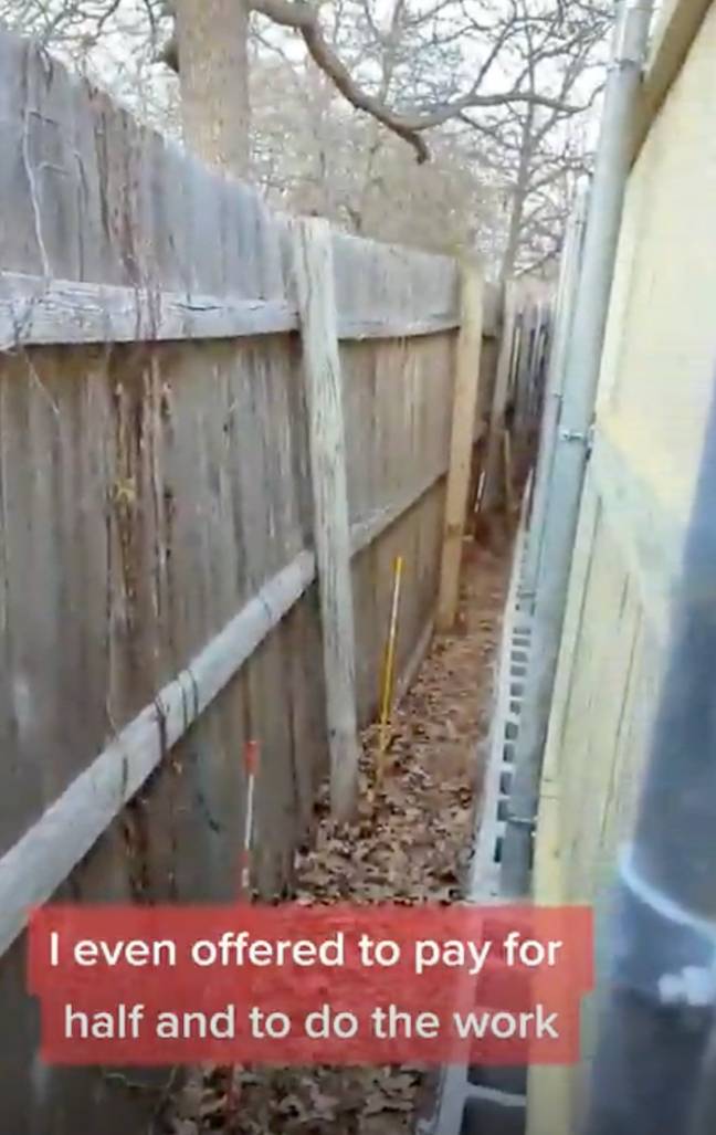 The man even offered to pay towards the new fence, but his neighbour was having none of it. Credit: TikTok