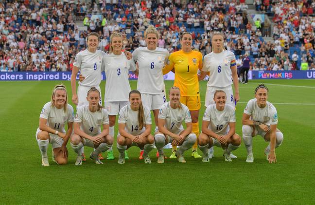 The Lionesses as they lined up ahead of their Euro 2022 group game against Norway. Credit: Mark Pain / Alamy Stock Photo