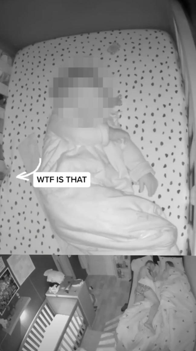 It appeared as if a hand emerged from underneath the cot. Credit: TikTok/@wrenmaem