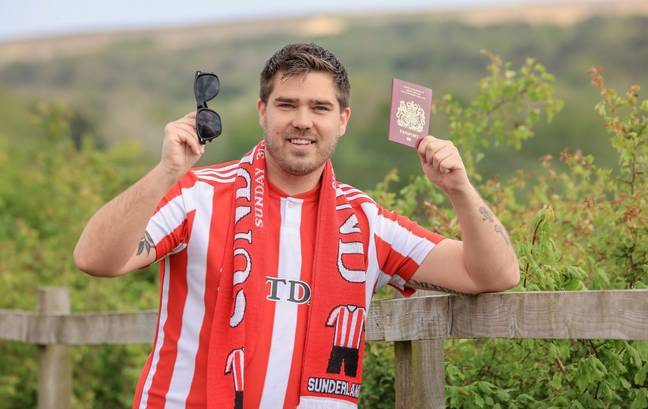 Sunderland football fan James Jelly revealed he's travelling to Wembley via Menorca. Credit: North News and Pictures
