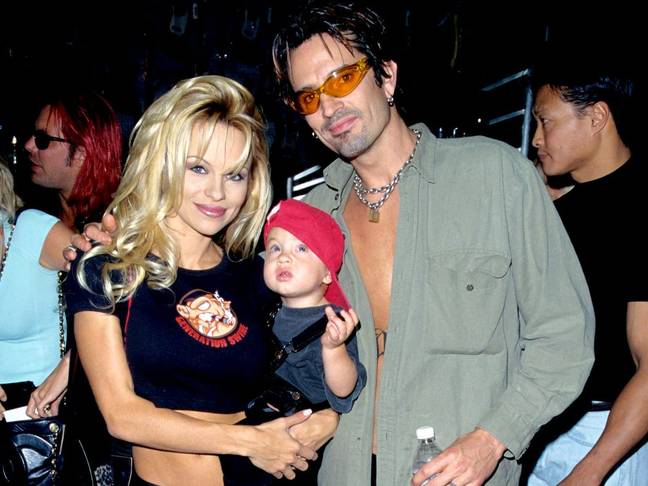 Pamela Anderson, Tommy Lee, and their Brandon in 1997 (Steve Granitz Archive/WireImage/Getty Images).