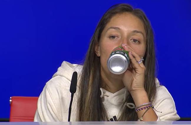 Jessica Pegula sipped from a can of beer after losing a match and getting knocked out of the US Open. Credit: US Open