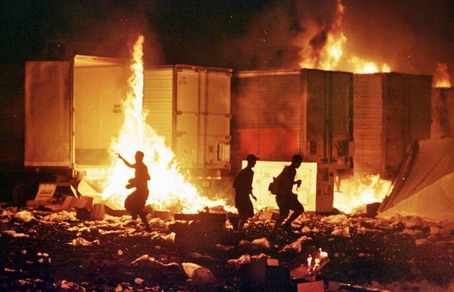 Trailers containing gasoline ended up exploding after being set on fire. Credit: Netflix