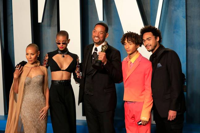 Jada Pinkett Smith, Willow Smith, Will Smith, Jaden Smith and Trey Smith at the 94th Academy Awards. Credit: Alamy