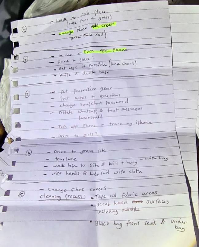 George wrote a to-do list detailing her plans to murder Adam Yiosese. Credit: PA
