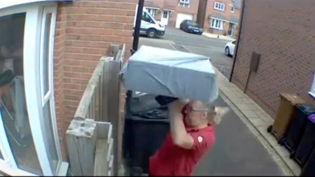 The DPD delivery driver clearly put quite a bit of effort into the throw, as seen in the CCTV footage. Credit: Triangle News