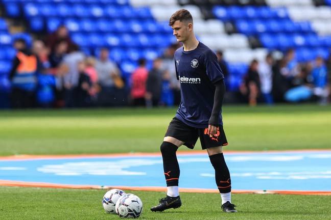 Jake Daniels #43 of Blackpool during the pre-game warmup - Credit Alamy