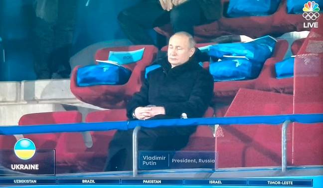 Putin closed his eyes as the Ukraine team entered. Credit: BBC