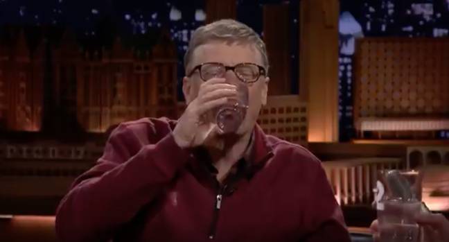 Gates drinking 'poop water' with Jimmy Fallon. Credit: NBC