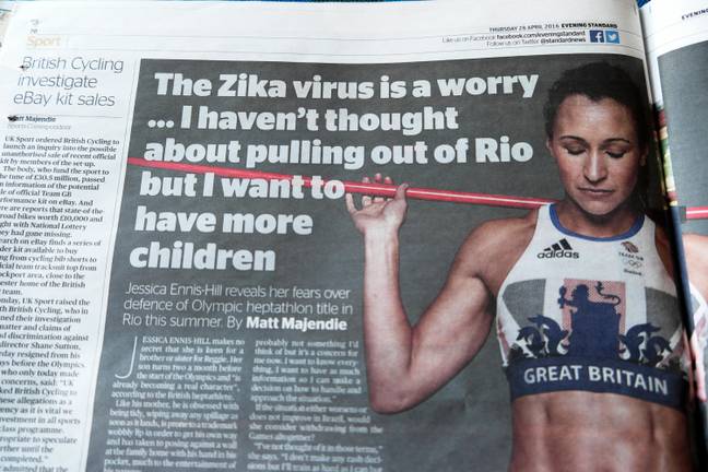 Article about Rio games and Zika Virus in the Evening Standard / Credit: Kathy deWitt / Alamy 