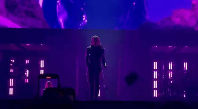Lady Gaga was performing in Germany last week when something flew towards the stage. Credit: Twitter/@noah3020