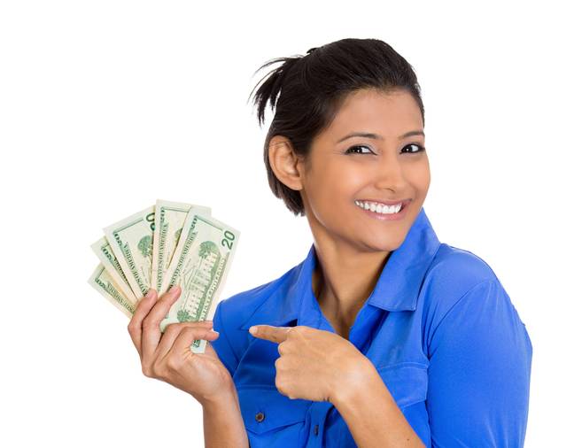 Woman with money, credit: Alamy