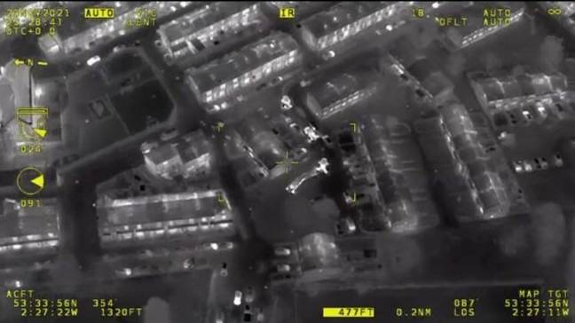 The aerial view of the car chase going into a cul-de-sac. Credit: Greater Manchester Police 