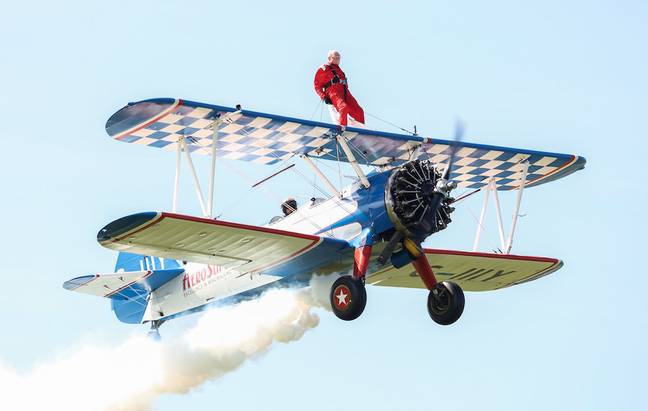 Ivor Button is the world's oldest wing walker. Credit: SWNS
