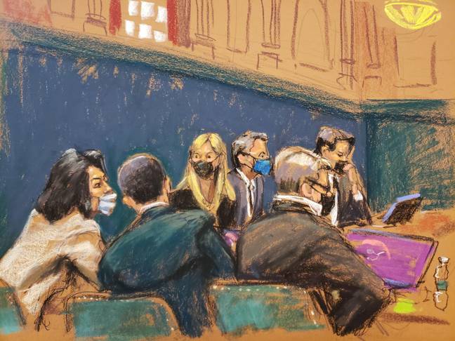 Maxwell sketched in court conferring with her defence team, who may appeal her sentence. Credit: Alamy