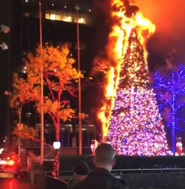 Fox News Christmas tree on fire (@Leo_Puglisi6/Twitter)