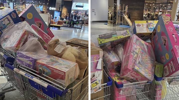 Mum divides opinion after filling three trolleys with Christmas presents for four-year-old daughter