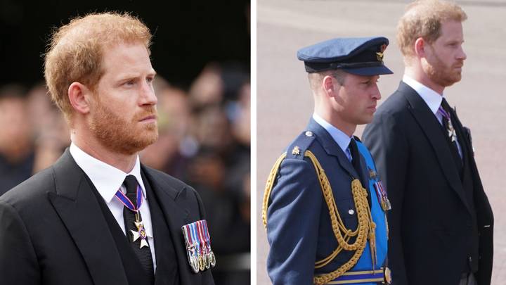 Prince William and Harry look sombre as they put on a united front behind the Queen's coffin