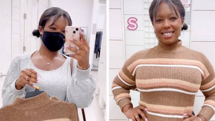 Woman proves sizes are ‘pointless’ after trying on multiple jumpers