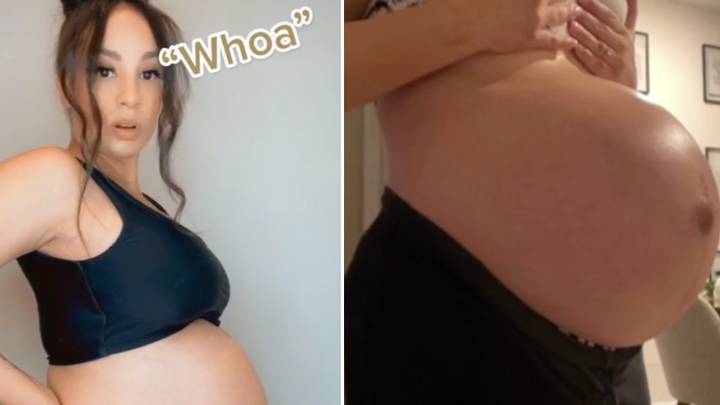 Mum shocked after capturing moment her baby bump 'dropped' on video