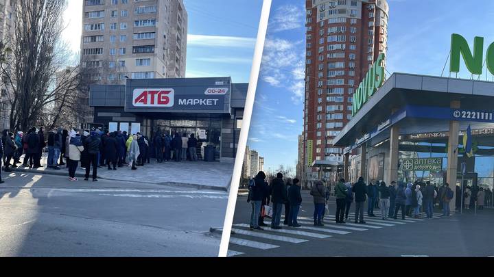 Ukraine: Footage Shows Kyiv Residents Queuing For Food After Weekend Curfew