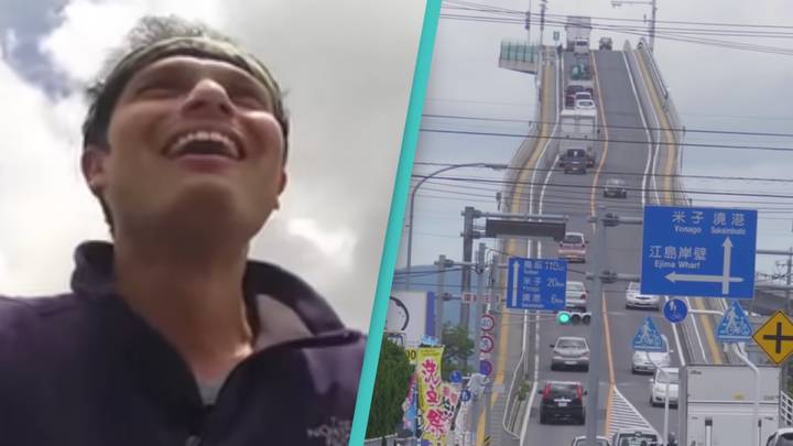 Man cycles up mind-bending Japanese bridge that's gone viral