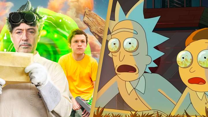 Fan-made poster for a live-action Rick and Morty casts Robert Downey Jr and Tom Holland