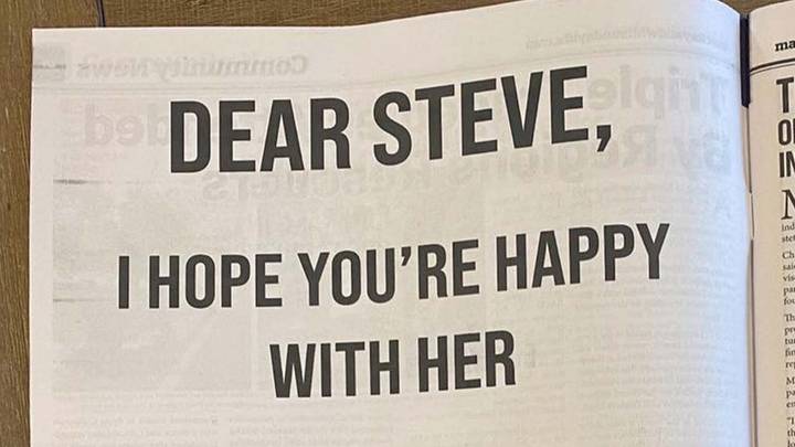 'Cheating' boyfriend exposed in savage newspaper ad