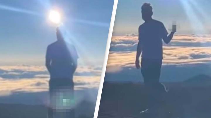 Man sparks outrage after giving the finger and urinating on sacred mountain