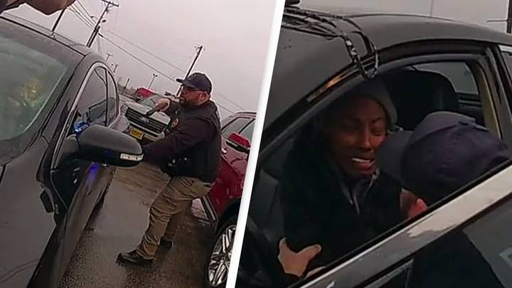 Wild police chase ends with cop hugging terrified driver even after he drew gun