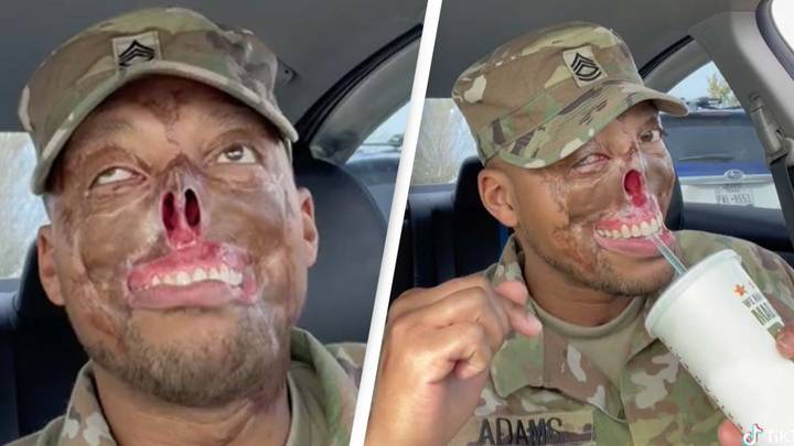 US war veteran with disfigured face explains how he drinks