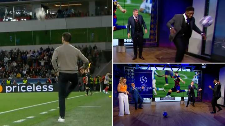 Micah Richards attempts to copy Xabi Alonso's wonderful first touch, the studio was in stitches