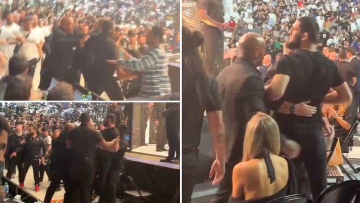Khamzat Chimaev gets into cageside scuffle with Khabib Nurmagomedov's cousin at UFC 280