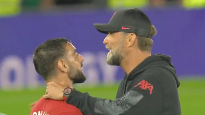 Jurgen Klopp just about resisted urge to throttle Bruno Fernandes after his antics in Manchester United 2-1 Liverpool