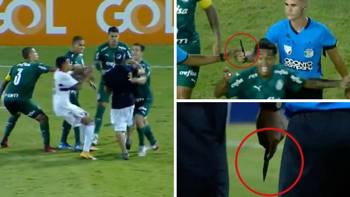 Brazilian Football Match Interrupted After KNIFE Is Thrown At Players During Pitch Invasion