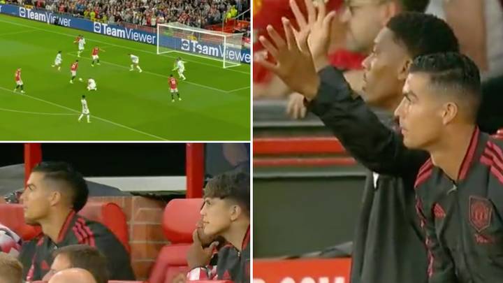 Footage of Cristiano Ronaldo's reaction to Jadon Sancho goal against Liverpool goes viral