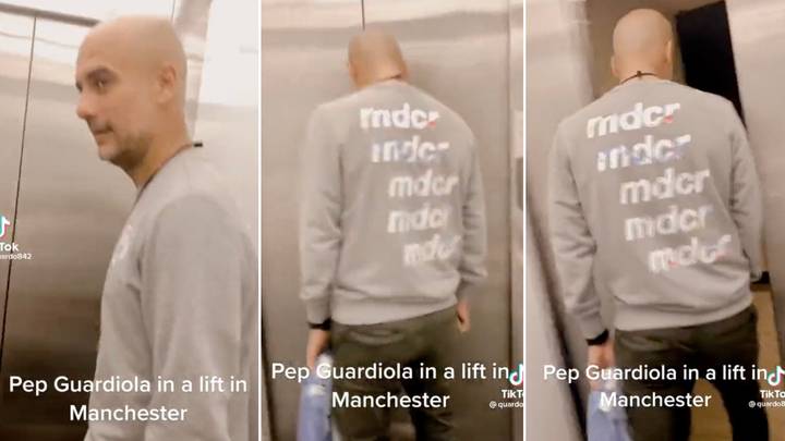 Footage emerges of Pep Guardiola in painfully awkward interaction with fans in a lift, he was massively cringing