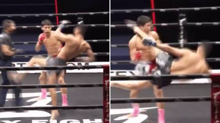 Extraordinary Moment Muay Thai Fighter Lands Insane 'Tornado Kick' Flush On Opponent's Head
