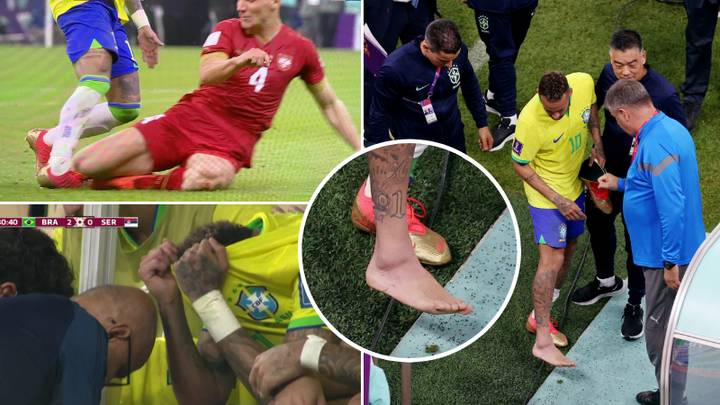 Neymar was devastated after going over on his ankle vs Serbia, it's worryingly swollen
