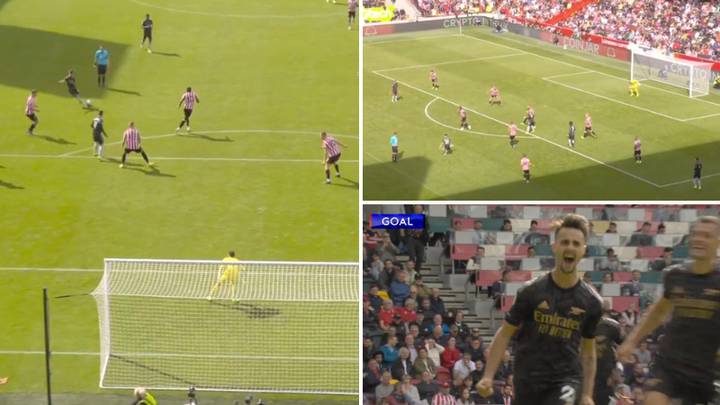 Fabio Vieira curls home stunning goal on his full Arsenal debut, it's an absolute beauty