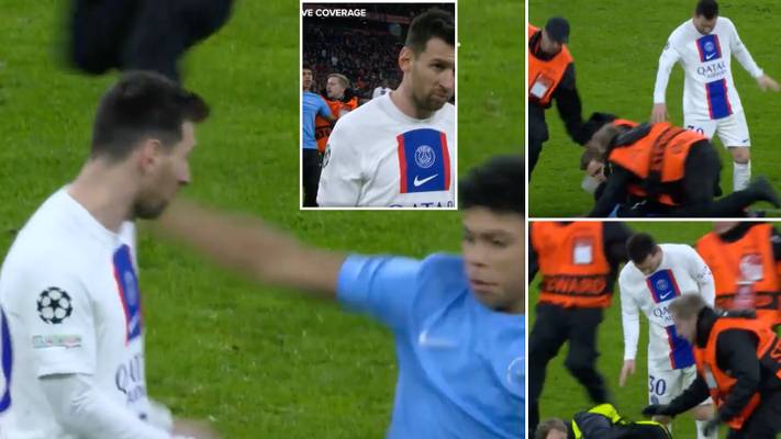 Pitch invader nearly cleans out Lionel Messi after PSG vs Bayern Munich