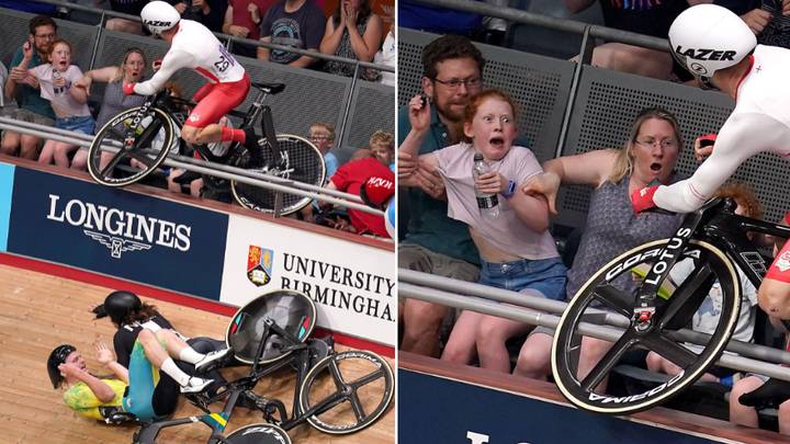 Commonwealth Games Cyclist Gets Launched Into Crowd Leaving Fan Covered In Blood