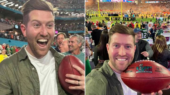 Aussie fan takes home the game-winning Super Bowl ball after catching it in the crowd