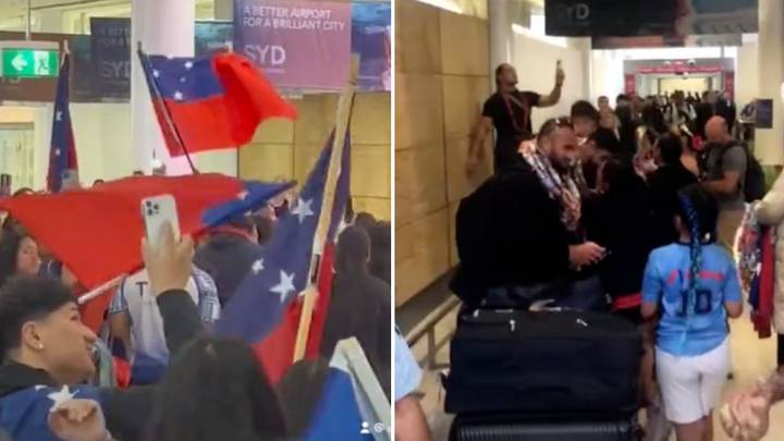 Samoan rugby league players treated to sensational heroes return as fans greet players at airport