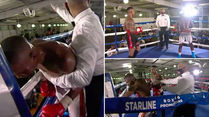 Horrifying Footage Of Boxer Throwing Punches At Invisible Opponent After Knocking Foe Through Ropes