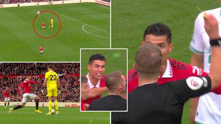 Cristiano Ronaldo controversially booked after scoring from a Newcastle free-kick, he was fuming