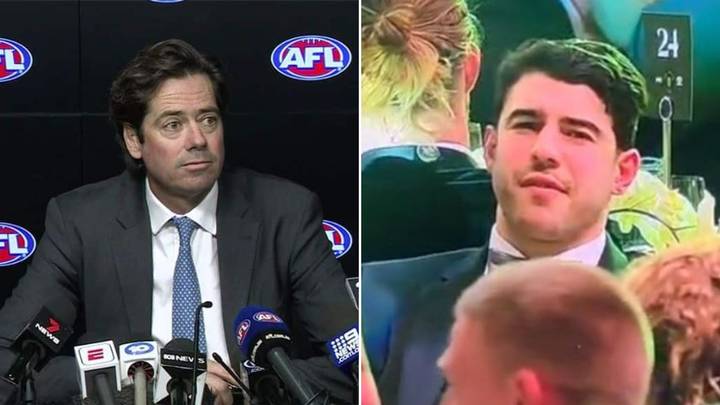 Christian Petracca appears to mouth 'for f**k sake' after AFL CEO's botched pronunciation of his name