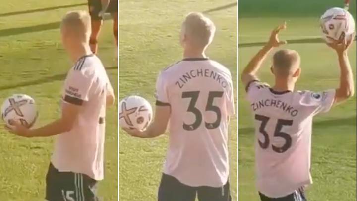 Arsenal fans are convinced Oleksandr Zinchenko delayed taking a throw-in to hear his chant